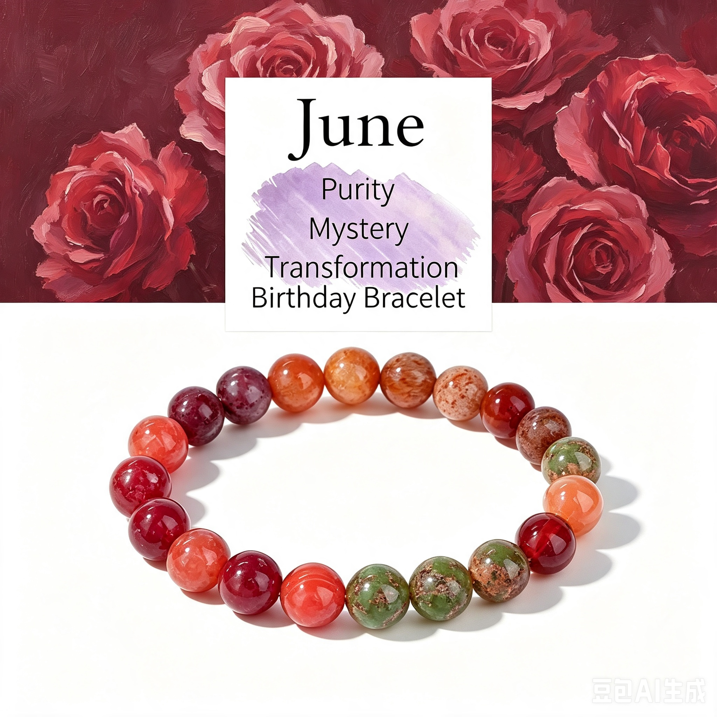 Birthstone Crystal Bracelet | Anxiety Healing Floral Monthly Gift with Card