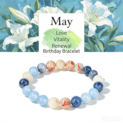 Birthstone Crystal Bracelet | Anxiety Healing Floral Monthly Gift with Card
