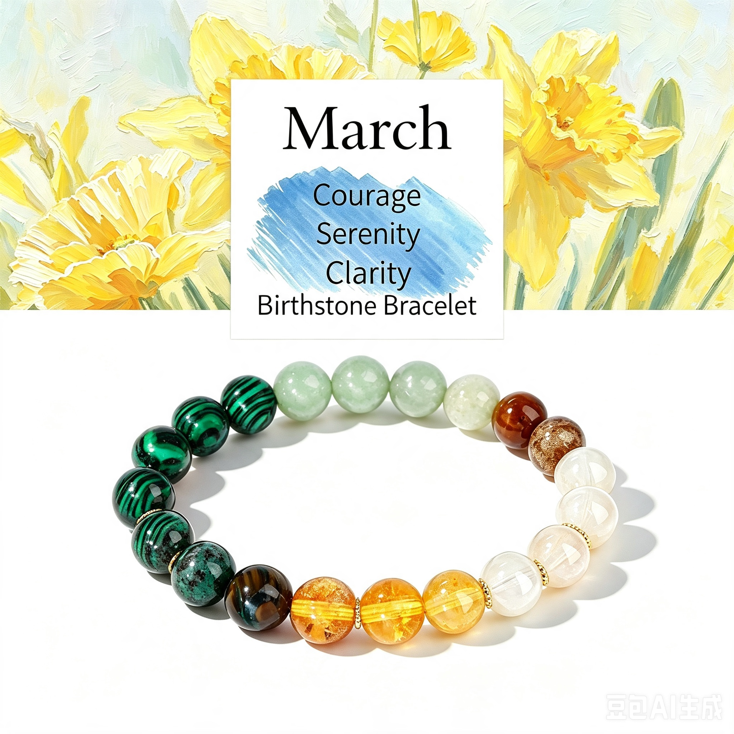 Birthstone Crystal Bracelet | Anxiety Healing Floral Monthly Gift with Card
