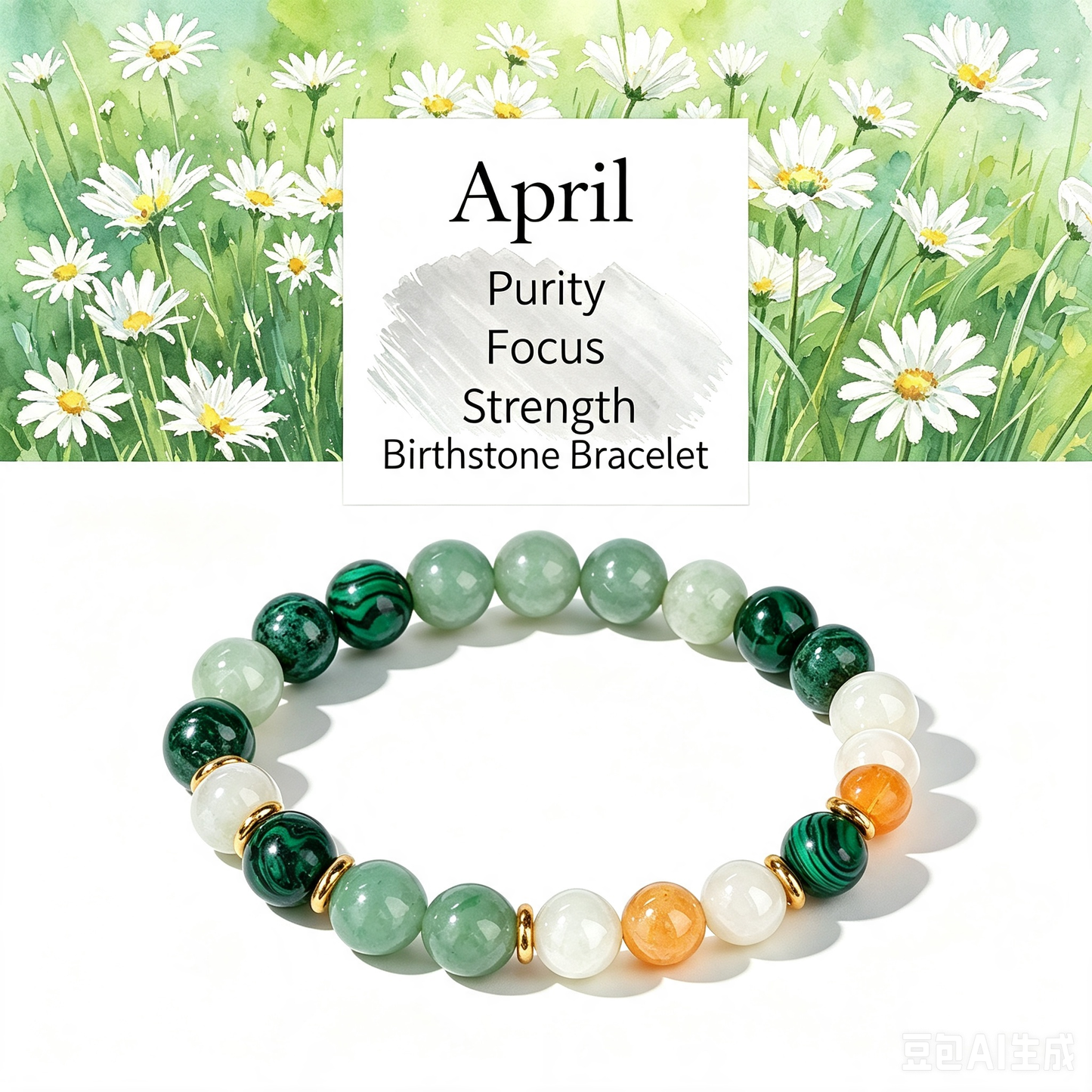 Birthstone Crystal Bracelet | Anxiety Healing Floral Monthly Gift with Card