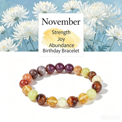 Birthstone Crystal Bracelet | Anxiety Healing Floral Monthly Gift with Card