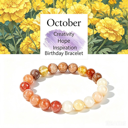 Birthstone Crystal Bracelet | Anxiety Healing Floral Monthly Gift with Card