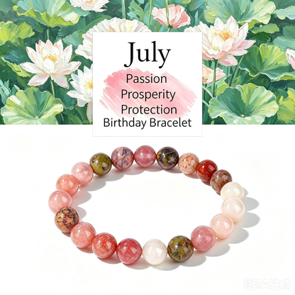 Birthstone Crystal Bracelet | Anxiety Healing Floral Monthly Gift with Card