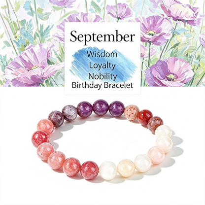 Birthstone Crystal Bracelet | Anxiety Healing Floral Monthly Gift with Card