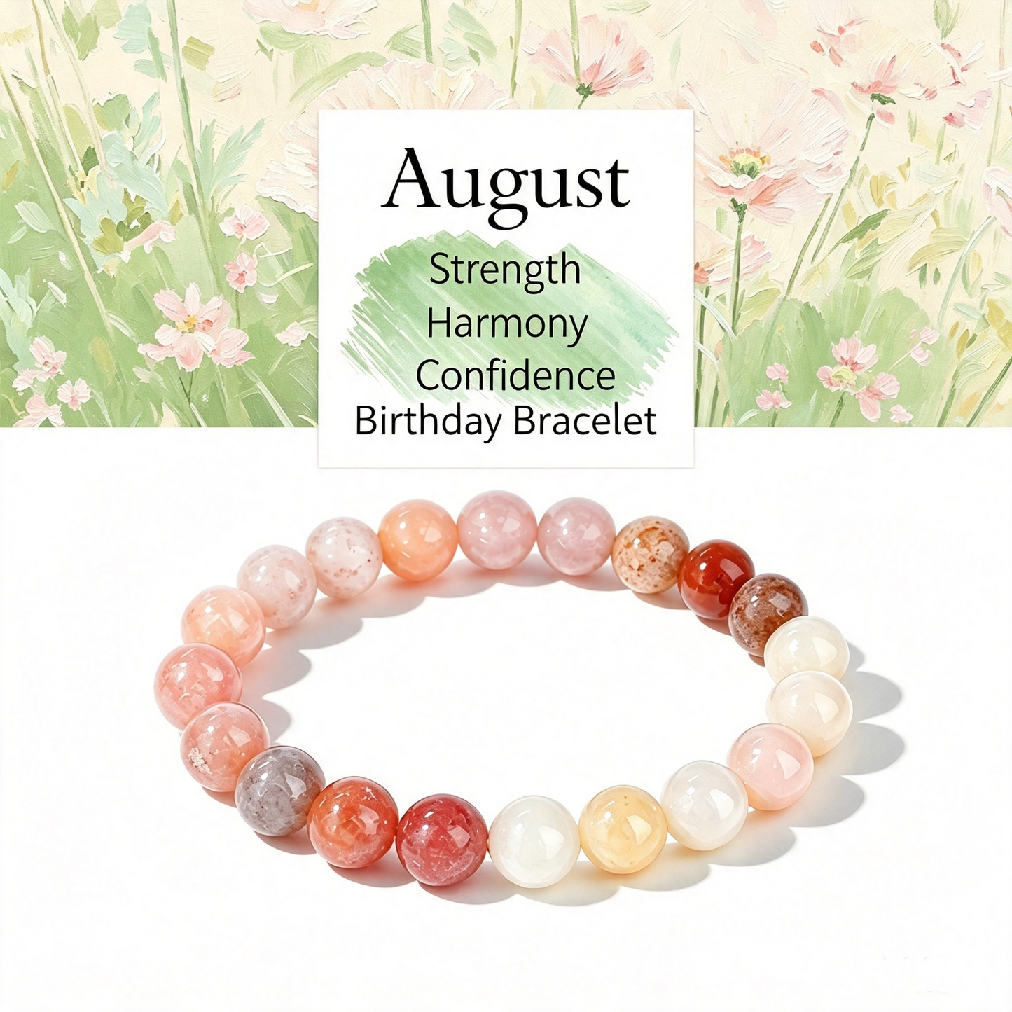 Birthstone Crystal Bracelet | Anxiety Healing Floral Monthly Gift with Card