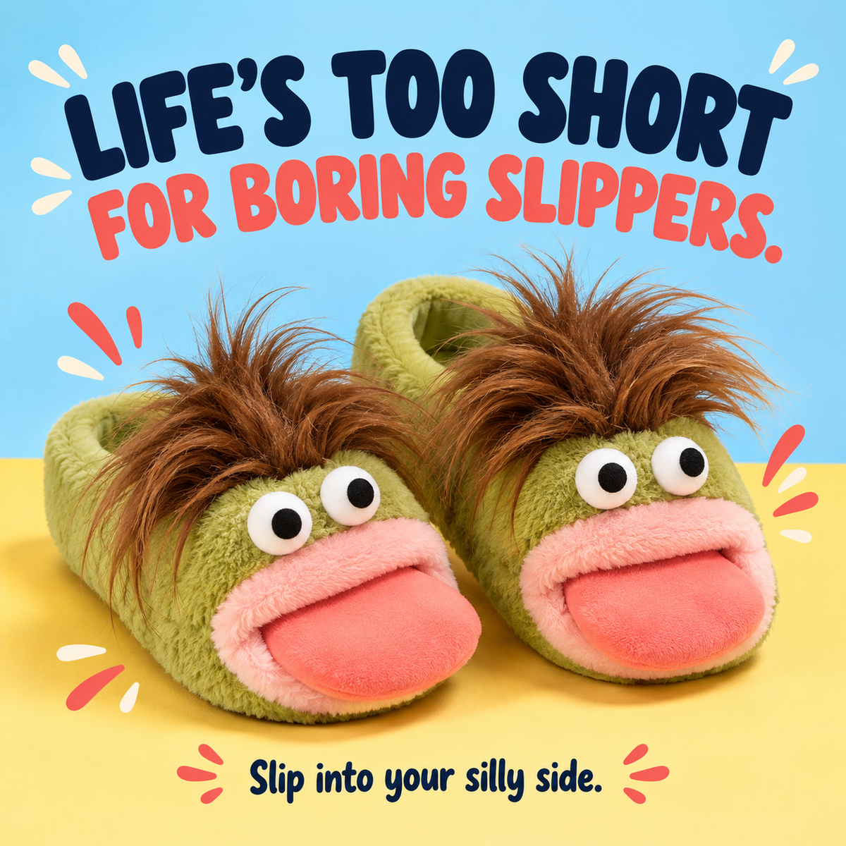 🤪 Funny Face Plush Slippers – Wild Hair, Googly Eyes & Cozy Indoor Fun 🎁