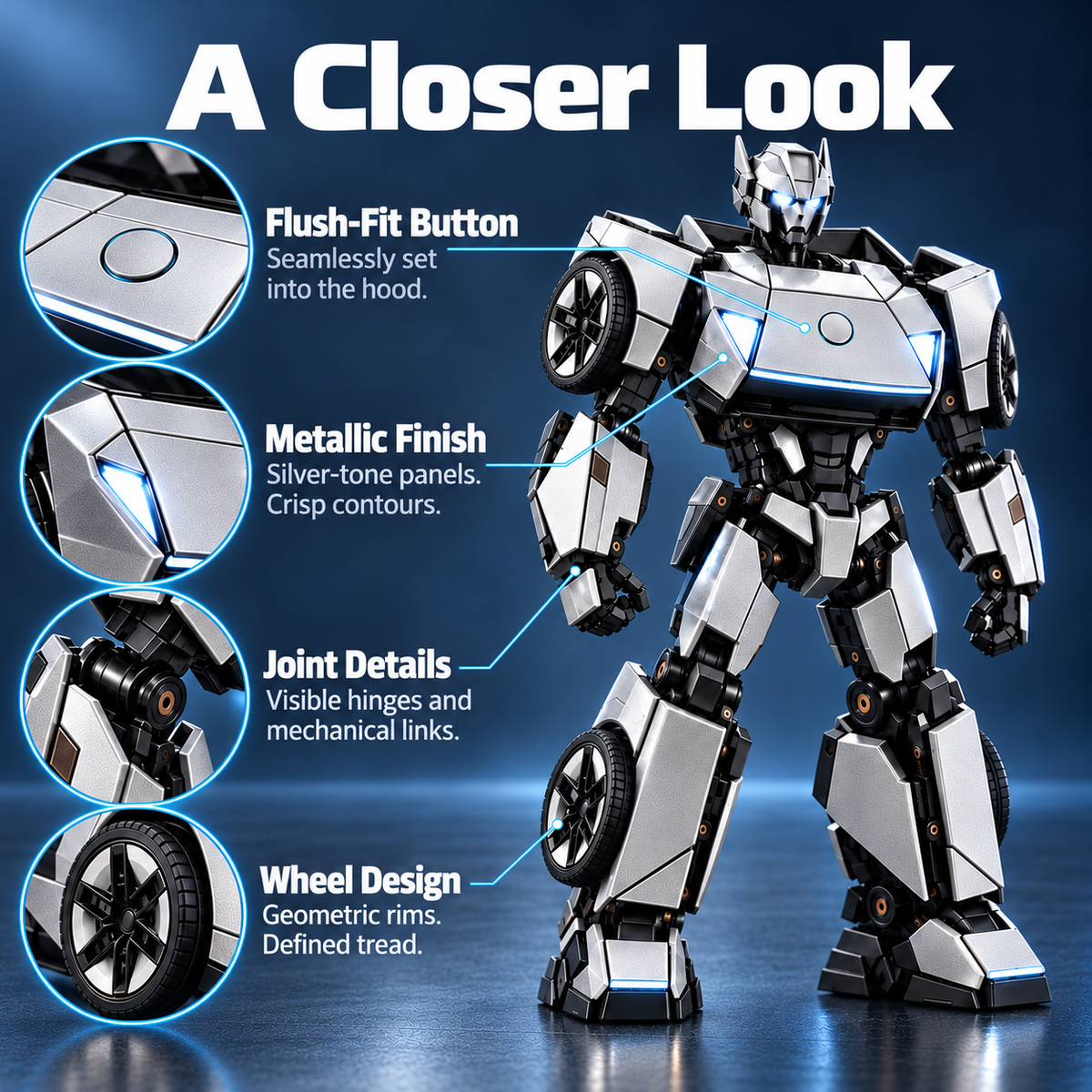 45% OFF🏎️Silver 2-in-1 Transforming Sports Car🏎️ & Robot – Futuristic Mecha Figure