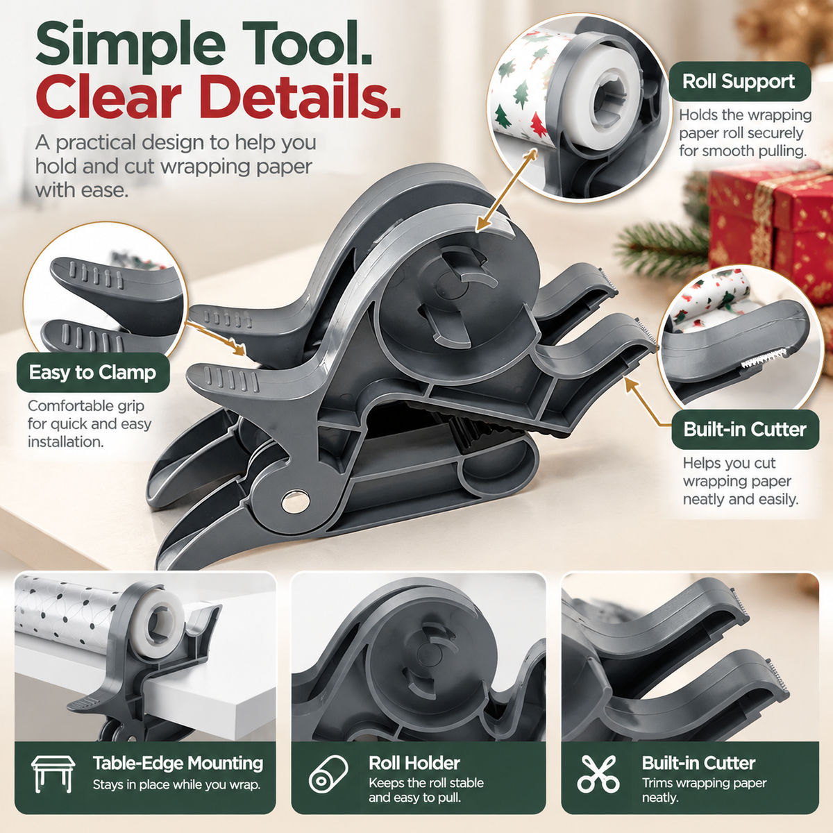 🎁 2PCS Tabletop Wrapping Paper Holder & Cutter – Easy Gift Wrapping Station for Christmas & Birthdays