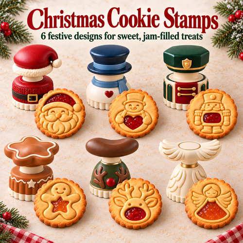 🎄 Christmas Cookie Stamps – 3D Embossed Cookie Cutters with Jam-Fill Centers for Holiday Baking