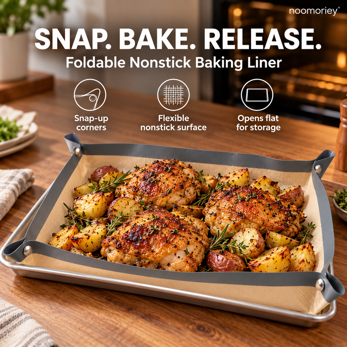 Foldable Nonstick Silicone Baking Tray Liner with Snap-Up Corners