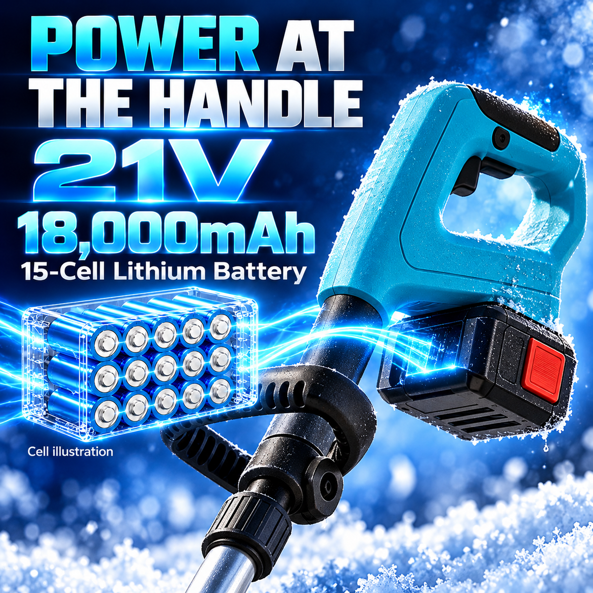 52.8" Foldable Brushless Cordless Snow Shovel – 21V 18,000mAh Battery Included,Perfect for Walkways & Patios