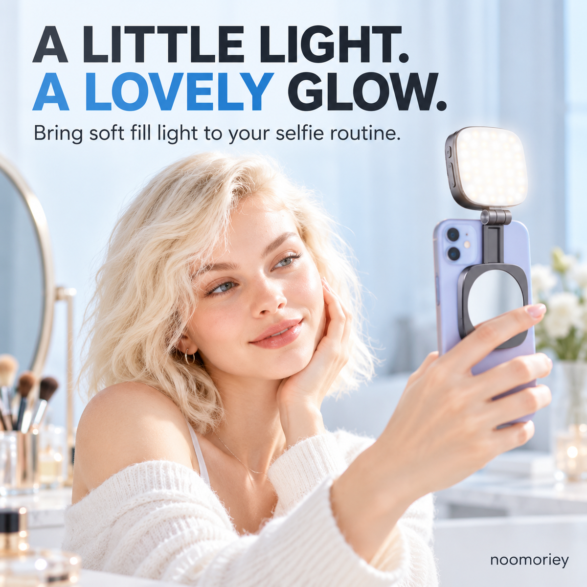 Magnetic Selfie Light with Mirror & Phone Stand