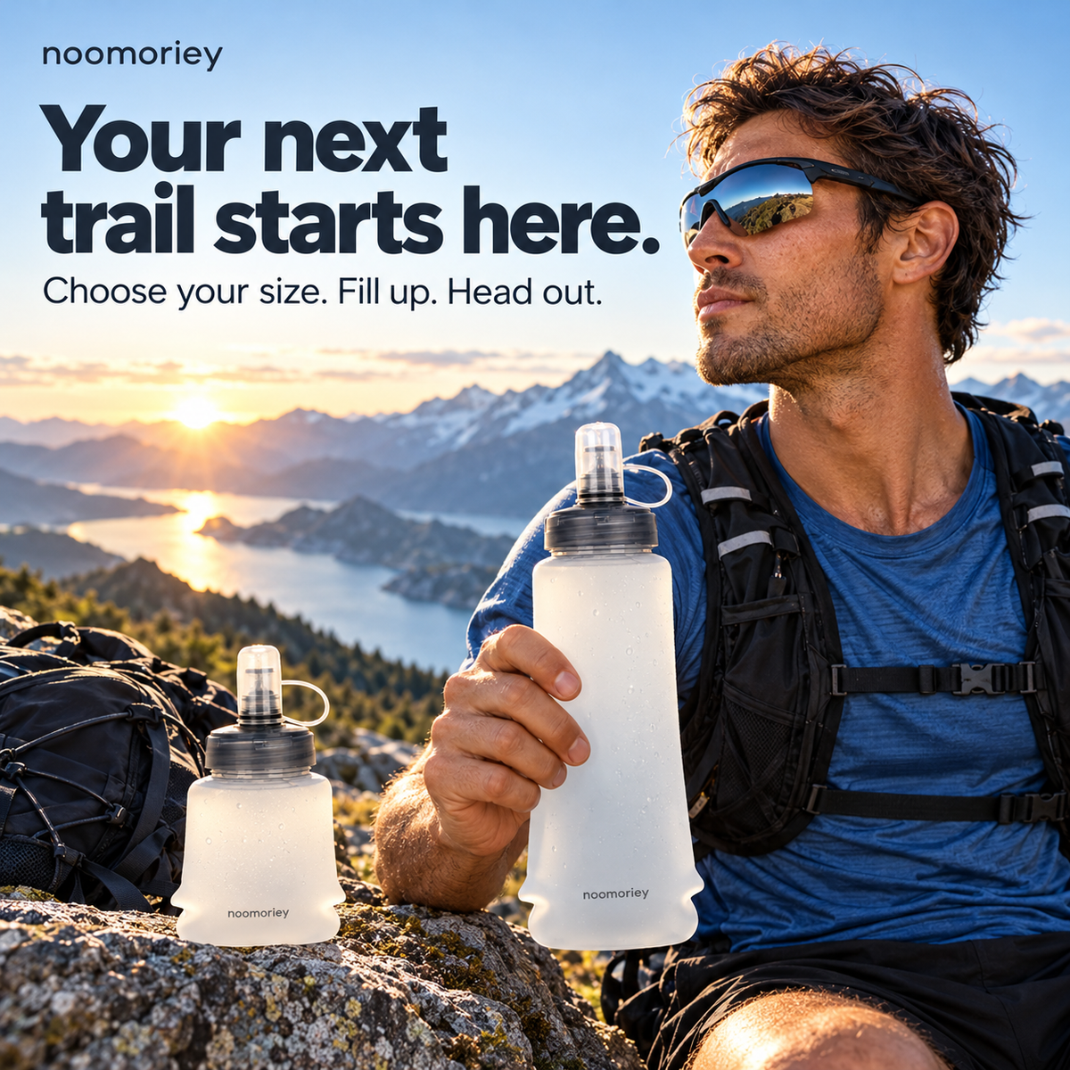 Collapsible Soft Water Bottle, Portable Squeeze Flask for Hiking, Running, Camping & Outdoor Sports