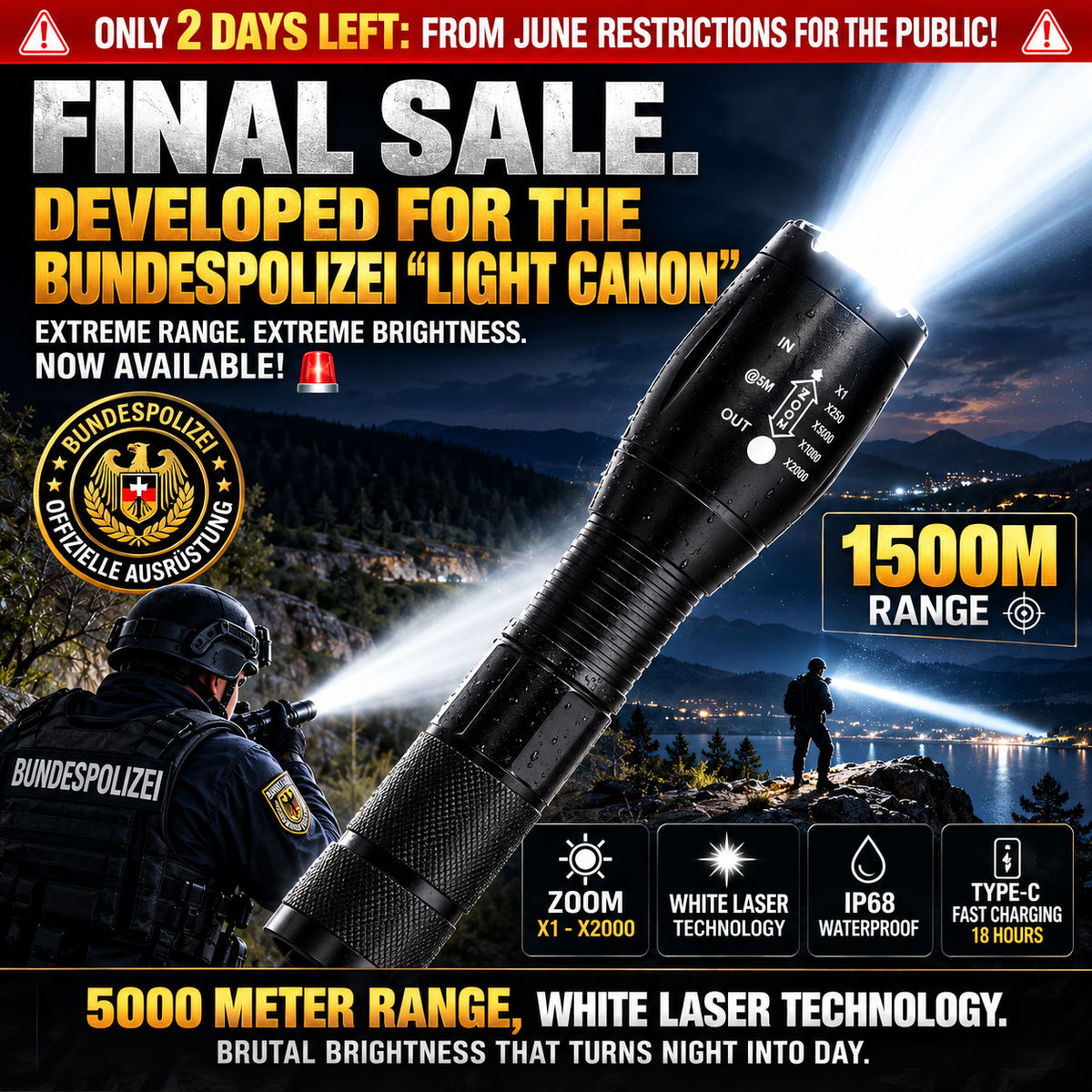 🔦 Rechargeable Zoom Flashlight for Camping & Home ✨