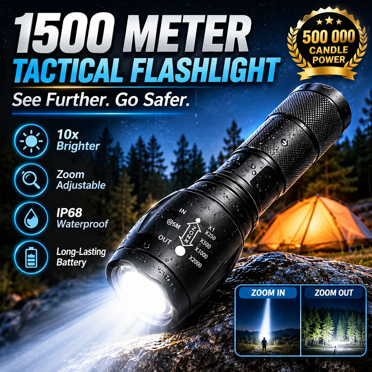 🔦 Rechargeable Zoom Flashlight for Camping & Home ✨