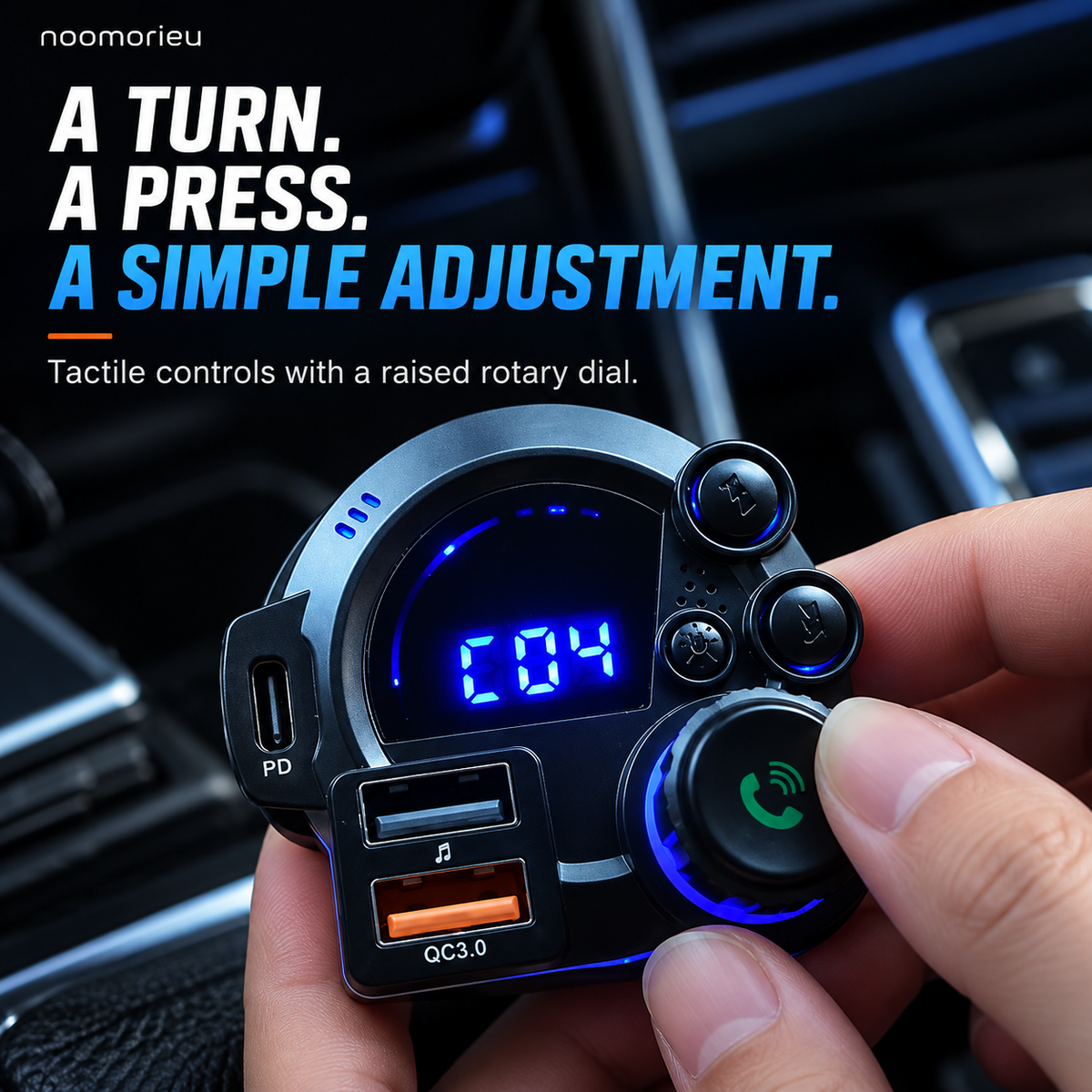 Bluetooth FM Transmitter for Car, Wireless Audio Adapter with Hands-Free Calling, USB-C PD & QC3.0 Fast Charging