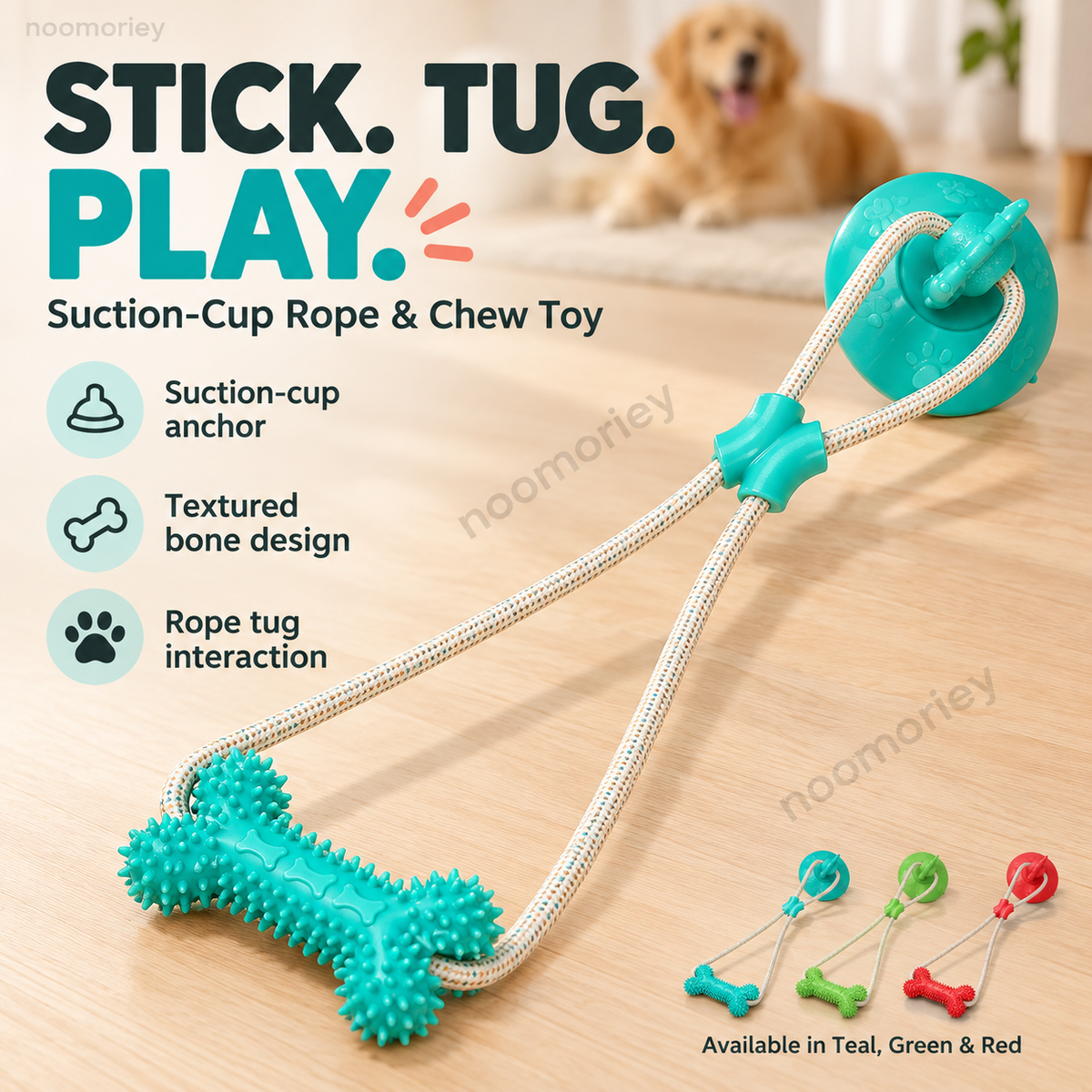 Interactive Suction Cup Dog Tug Toy – Braided Rope Chew Toy with Textured Bite Grip for Indoor Play