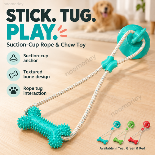 Interactive Suction Cup Dog Tug Toy – Braided Rope Chew Toy with Textured Bite Grip for Indoor Play
