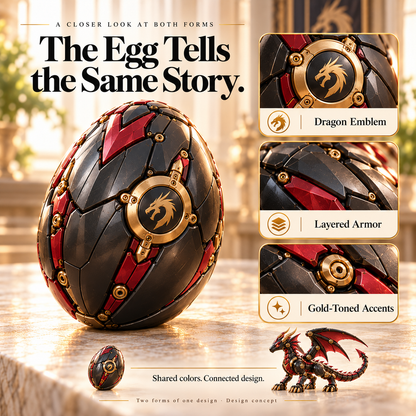 🔥LAST DAY 49% OFF -🐉 Mechanical Dragon Egg – Black & Crimson Dragon with Folding Wings & Armored Details