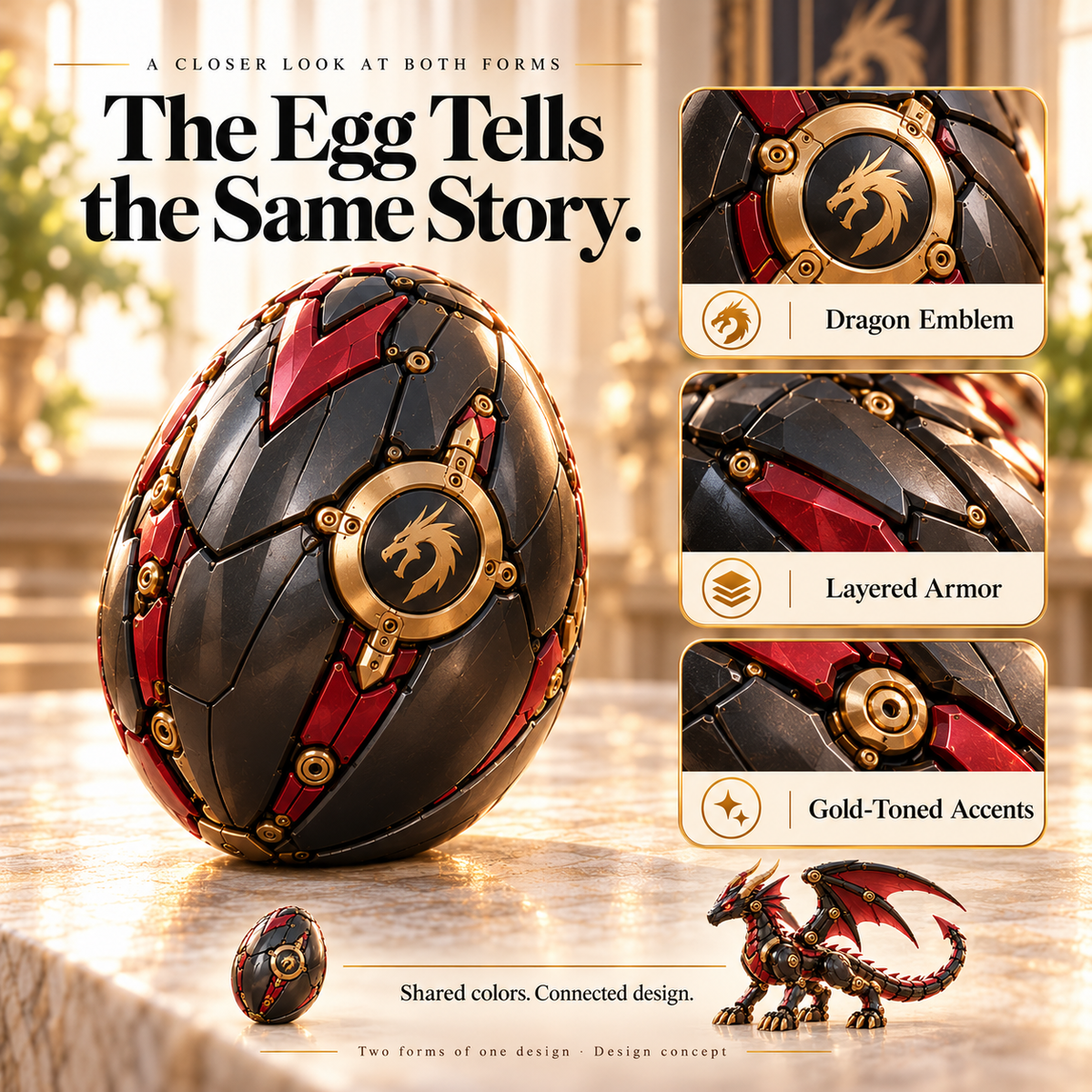🔥LAST DAY 49% OFF -🐉 Mechanical Dragon Egg – Black & Crimson Dragon with Folding Wings & Armored Details!!!