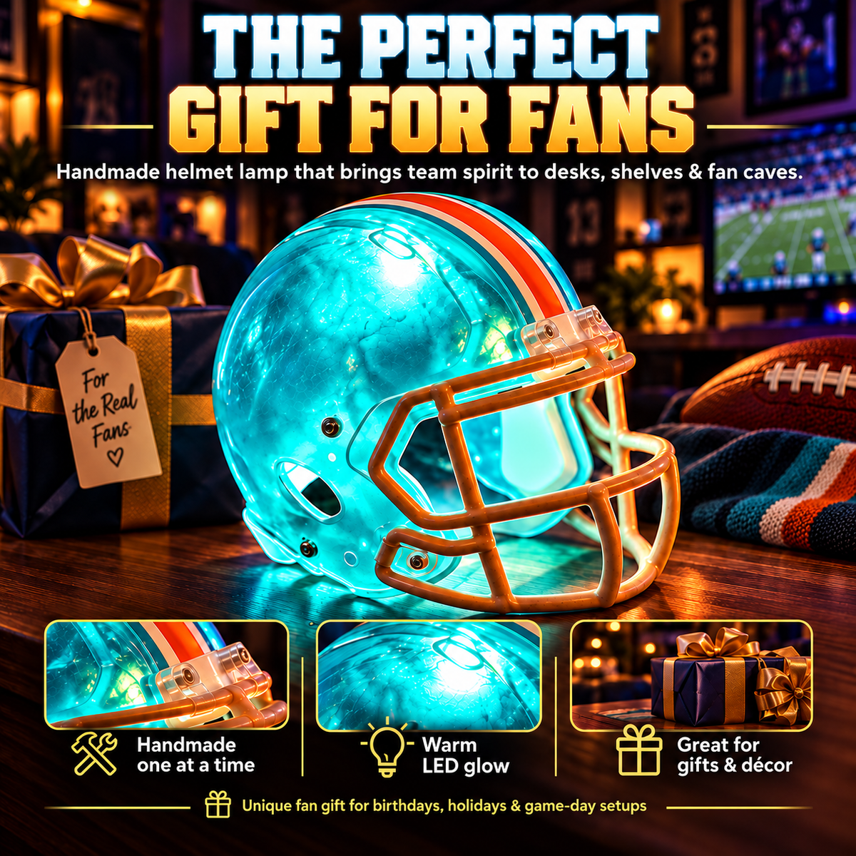🏈 Handmade Football Helmet Lamp – LED Team Fan Cave Light with 32 Team Styles！！！