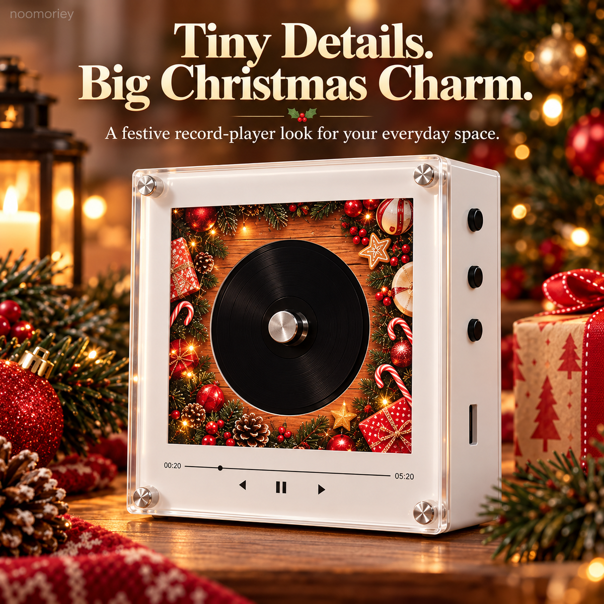 🎄🎵 Christmas Magnetic Music Player with 9 Mini Records – Retro Holiday Decor & Gift Set 🎁