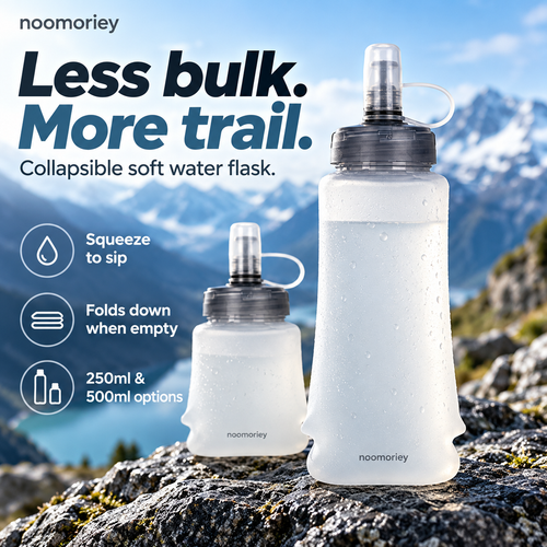 Collapsible Soft Water Bottle, Portable Squeeze Flask for Hiking, Running, Camping & Outdoor Sports