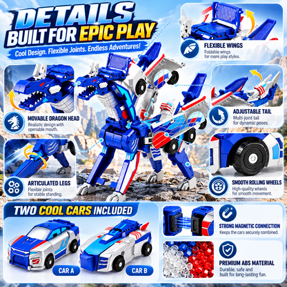 🚗2-in-1 Magnetic Transforming Dragon Car Toy – Racing Car Set！！！