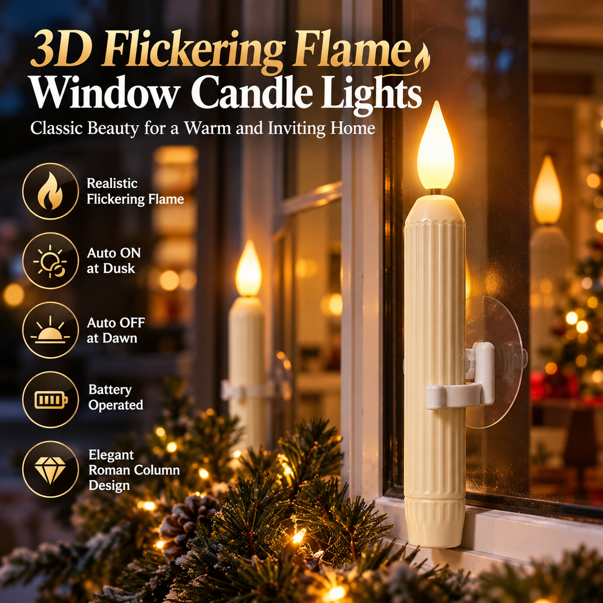 🕯️ 50% OFF Today! 3D Flickering Flameless Window Candle Lights for Cozy Holiday Decor