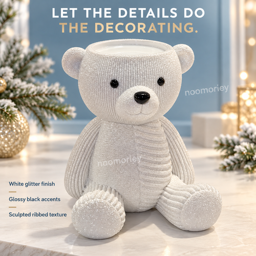 Glittery Teddy Bear Candle Holder, Cute Winter Christmas Decor