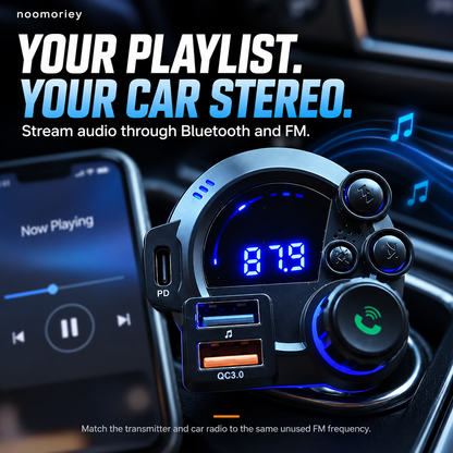 Bluetooth FM Transmitter for Car, Wireless Audio Adapter with Hands-Free Calling, USB-C PD & QC3.0 Fast Charging