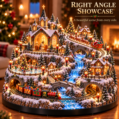 Lighted Animated Christmas Village with Train, Reindeer Sleigh & Waterfall ✨