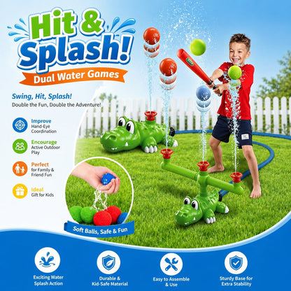 💦 4-in-1 Kids Crocodile Baseball Water Sprinkler T Ball Set & Water Ball Toy 💦