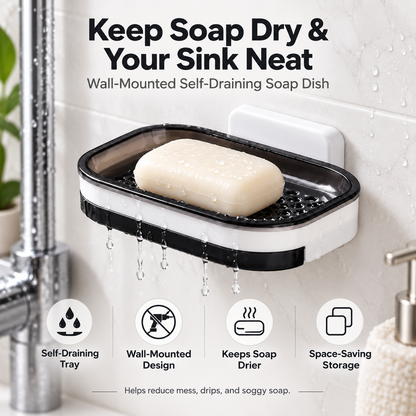 🧼 Wall-Mounted Self-Draining Soap Dish – Space-Saving Double-Layer Bathroom Organizer