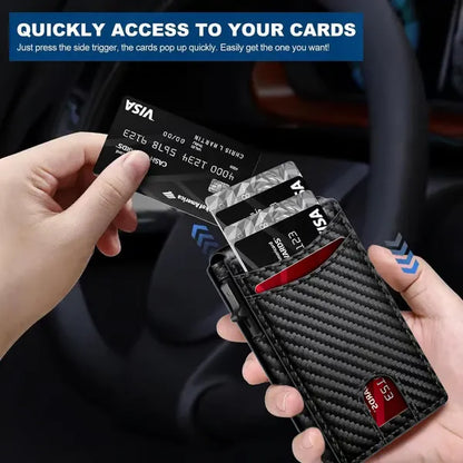 ⚡70K+ SOLD!-Wallet for Men - with Pop Up Aluminum Case Slim Leather Slots Credit Card Holder RFID Blocking Bifold Minimalist Wallet