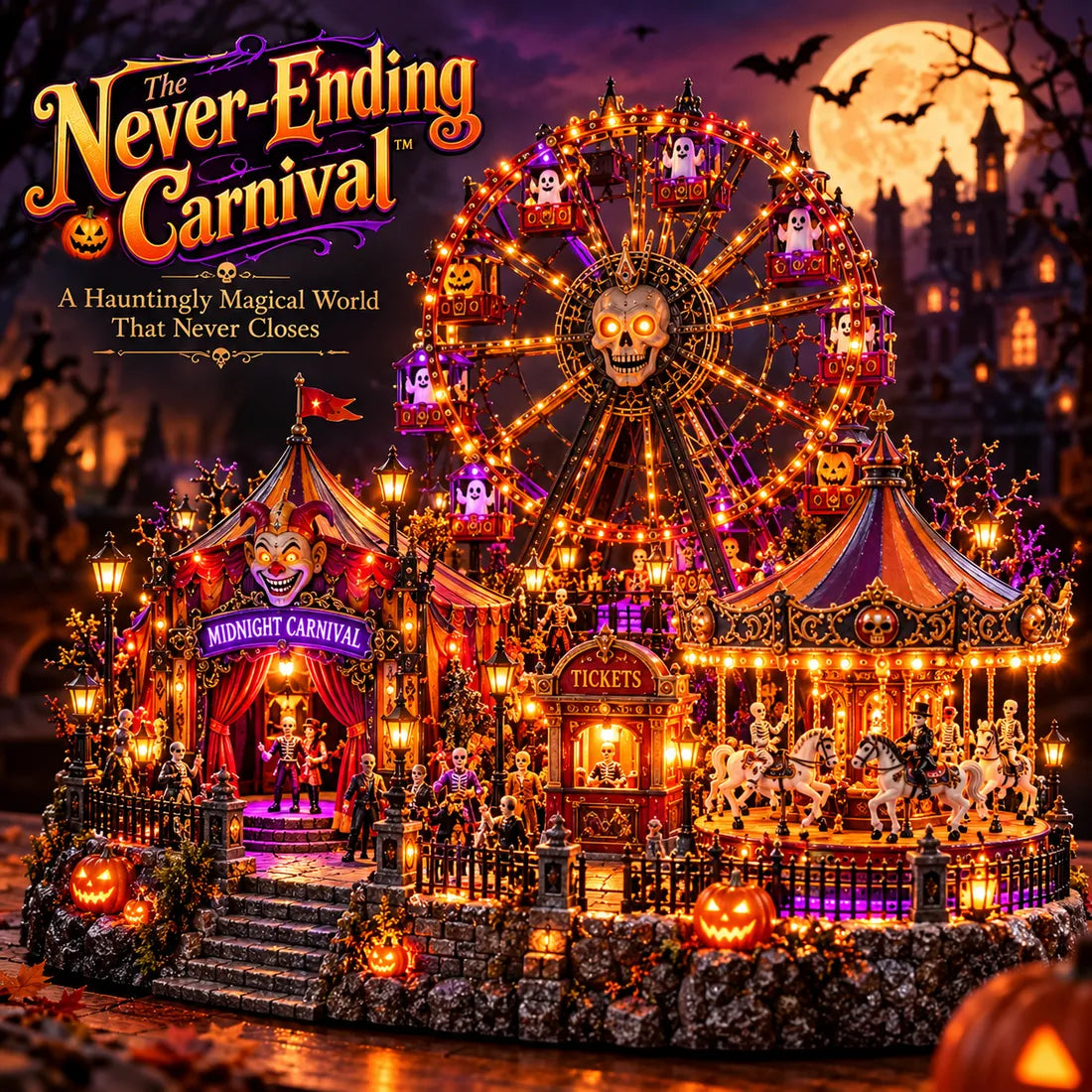 🎃👻– Light-Up Ghost Train Village & Spooky Carnival Display