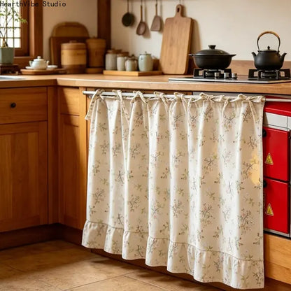 2026 Farmhouse-Style Stove Curtain, Gingham Grid Ruffle-Edge Tier Curtains
