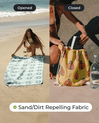 Sand Cloud 2 in 1 Towel Bag | Convertible Organic Turkish Cotton Beach Towel Backpack, Sand Resistant Quick Dry Boho Beach Blanket with Hidden Zip Pocket for Beach Pool Festival Camping