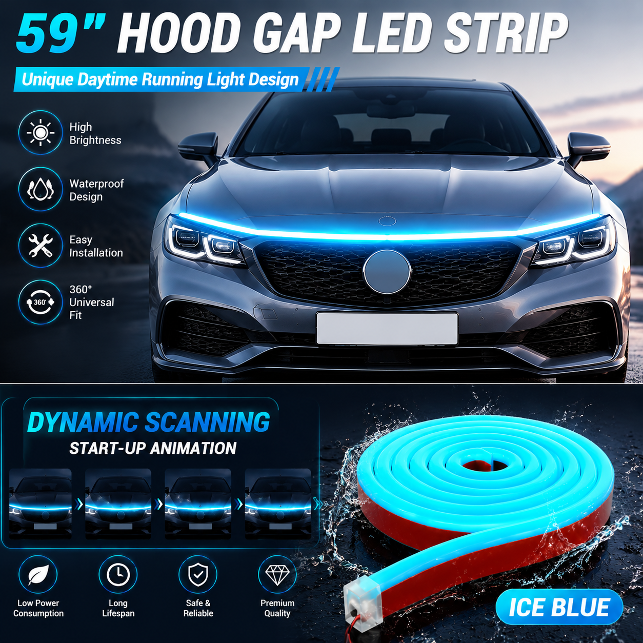 59" High Brightness Automotive Hood Gap LED Strip