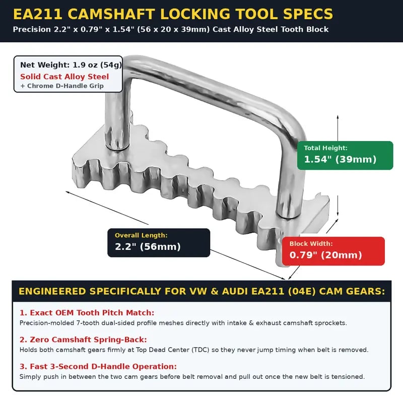 EA211 Camshaft Timing Gear Locking Tool with Free 11' T10499 Belt Tensioner Wrench