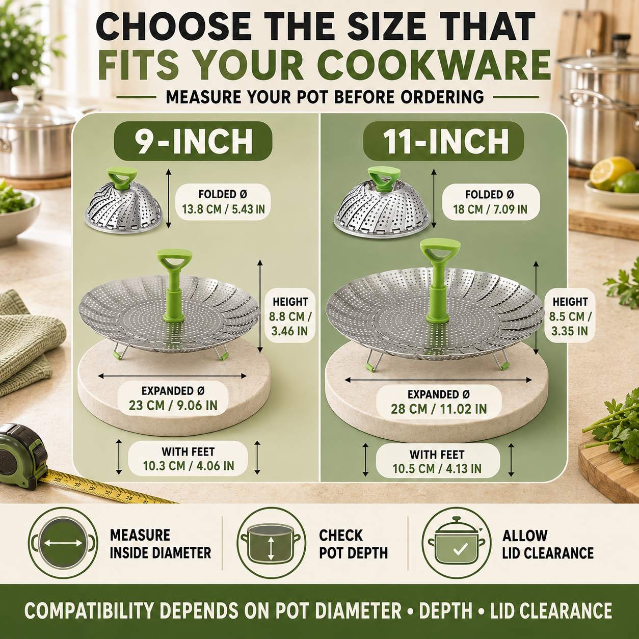 🥦 3-in-1 Adjustable Folding Steamer Basket – Steam, Rinse & Serve