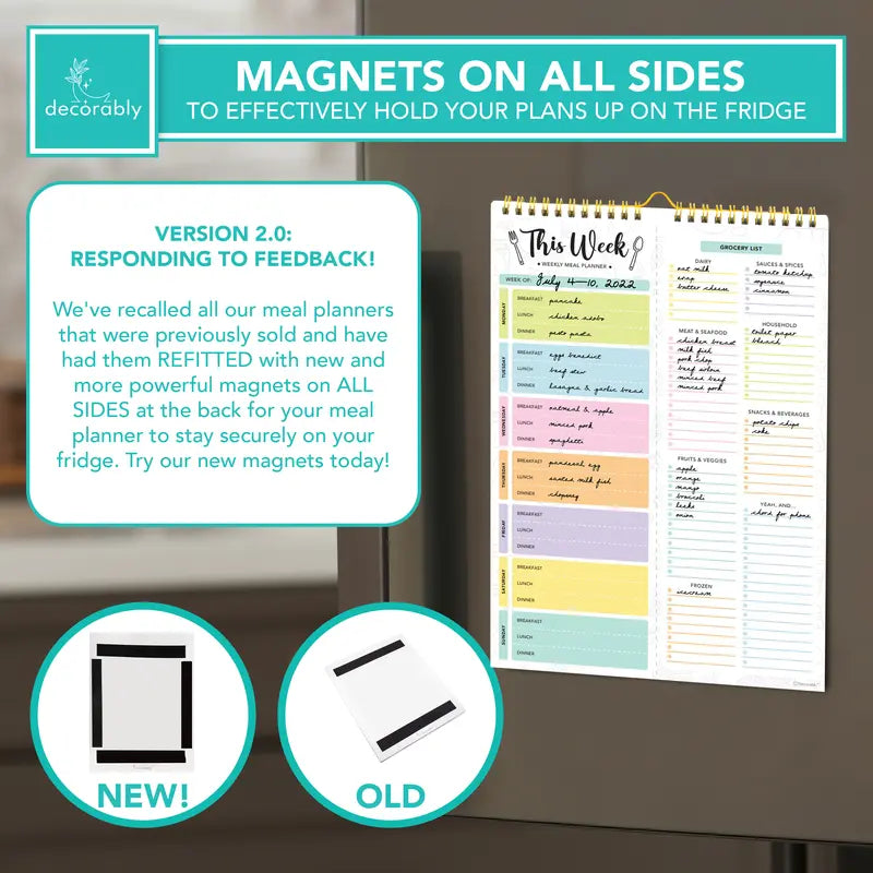 52 Sheets Pastel Undated Magnetic Weekly Meal Planner and Grocery List Notepad