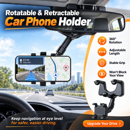 💥360° Rotatable and Retractable-Car Rearview Mirror Phone Holder