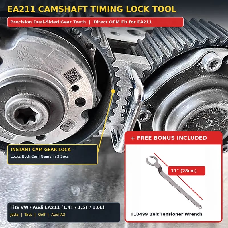EA211 Camshaft Timing Gear Locking Tool with Free 11' T10499 Belt Tensioner Wrench