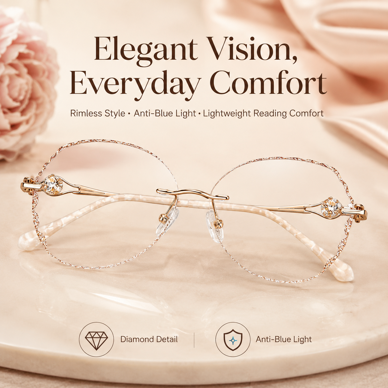 WOMEN'S DIAMOND RIMLESS ANTI-BLUE LIGHT PRESBYOPIA GLASSES