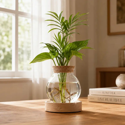 LED Plant Propagation Vase with Wooden Base