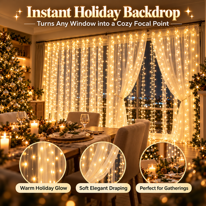 🎄 Christmas Curtain Lights – Warm White LED Window Lights with Remote Control