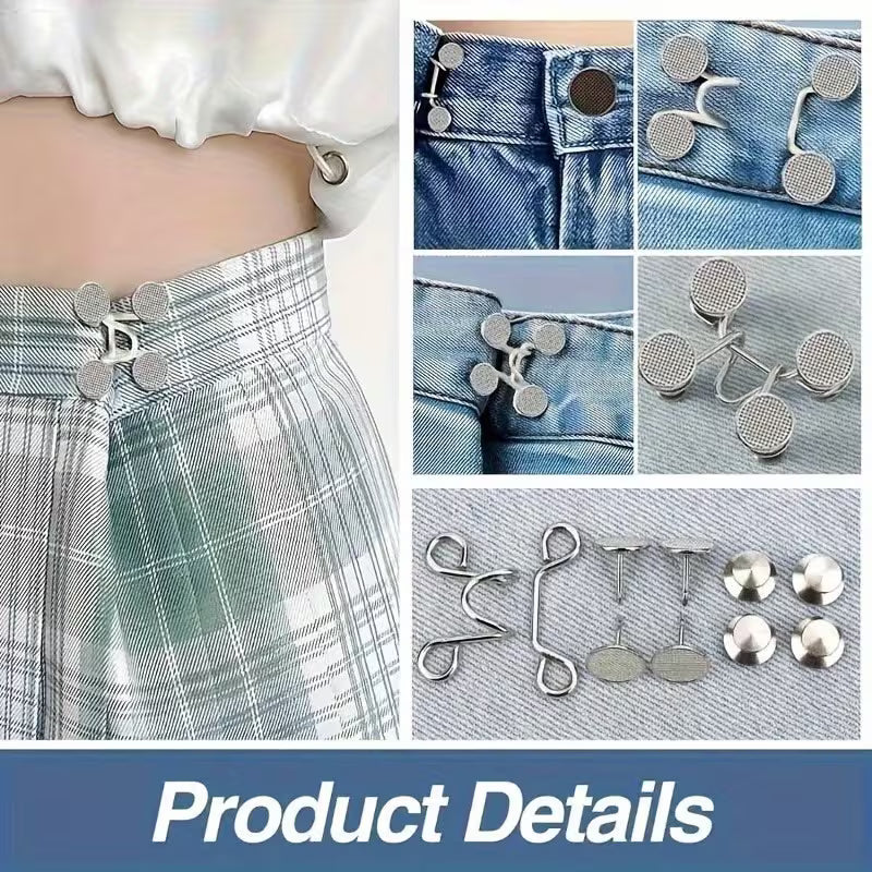 👖8 Pcs Adjustable Jean Waist Tightener | Women's Pants Fashion Metal Button Pin