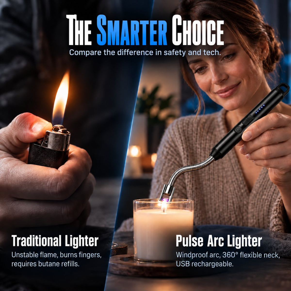 Universal 360-Degree Flexible Pulse Arc Lighter with LED Battery Indicator and Windproof Design