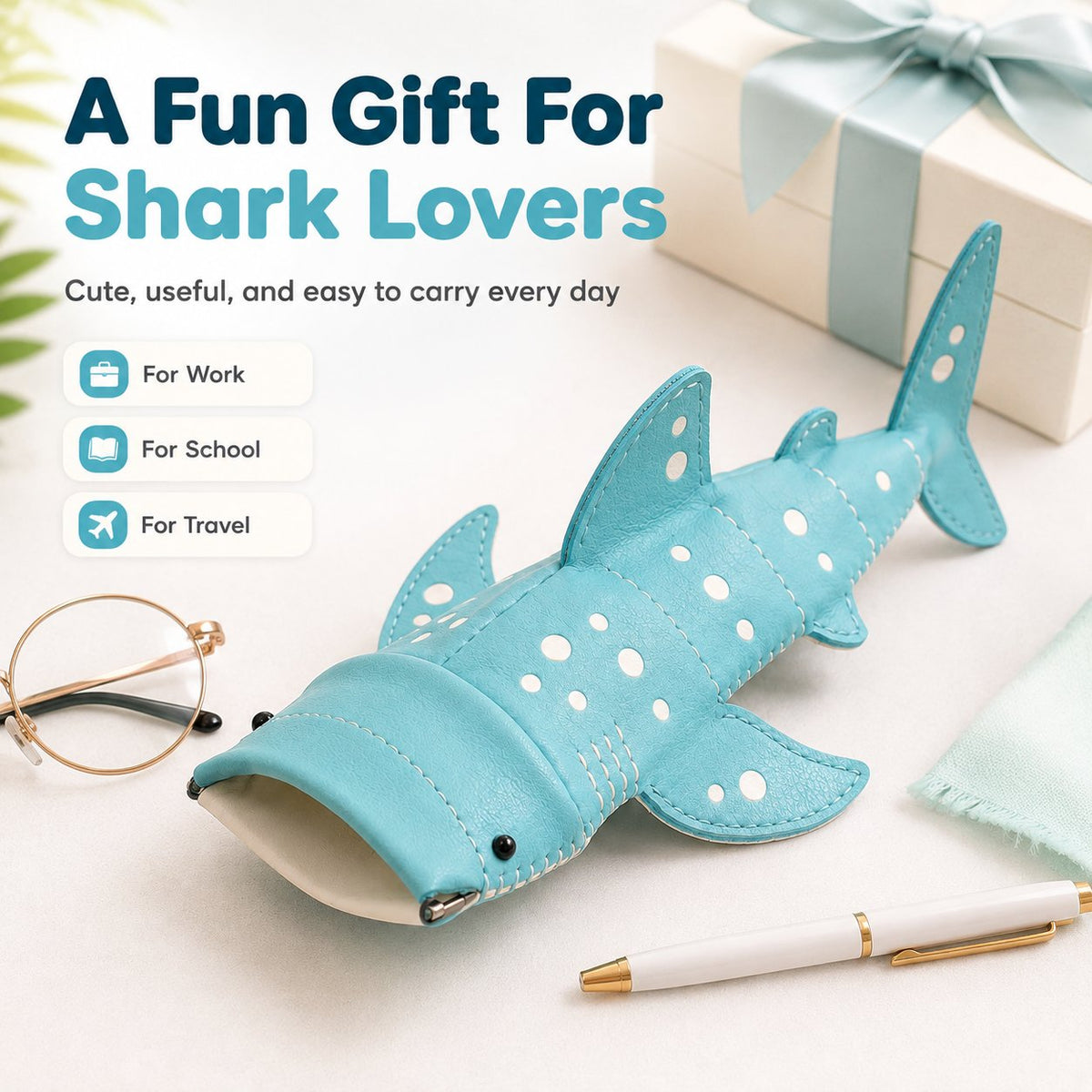 🦈🌊Cute Whale Shark Shaped Pouch | Novelty PU Leather Glasses & Small Essentials Storage Bag 🌊